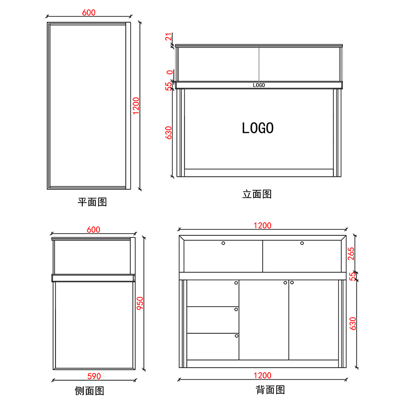 玻璃珠宝展示柜尺寸,展柜尺寸定制