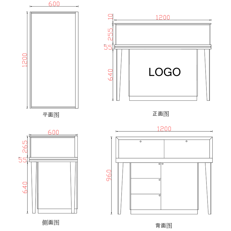 玻璃黄金首饰展示柜台E款-01前柜