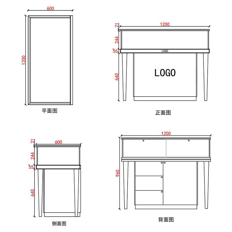 玻璃珠宝展示柜E款-01前柜